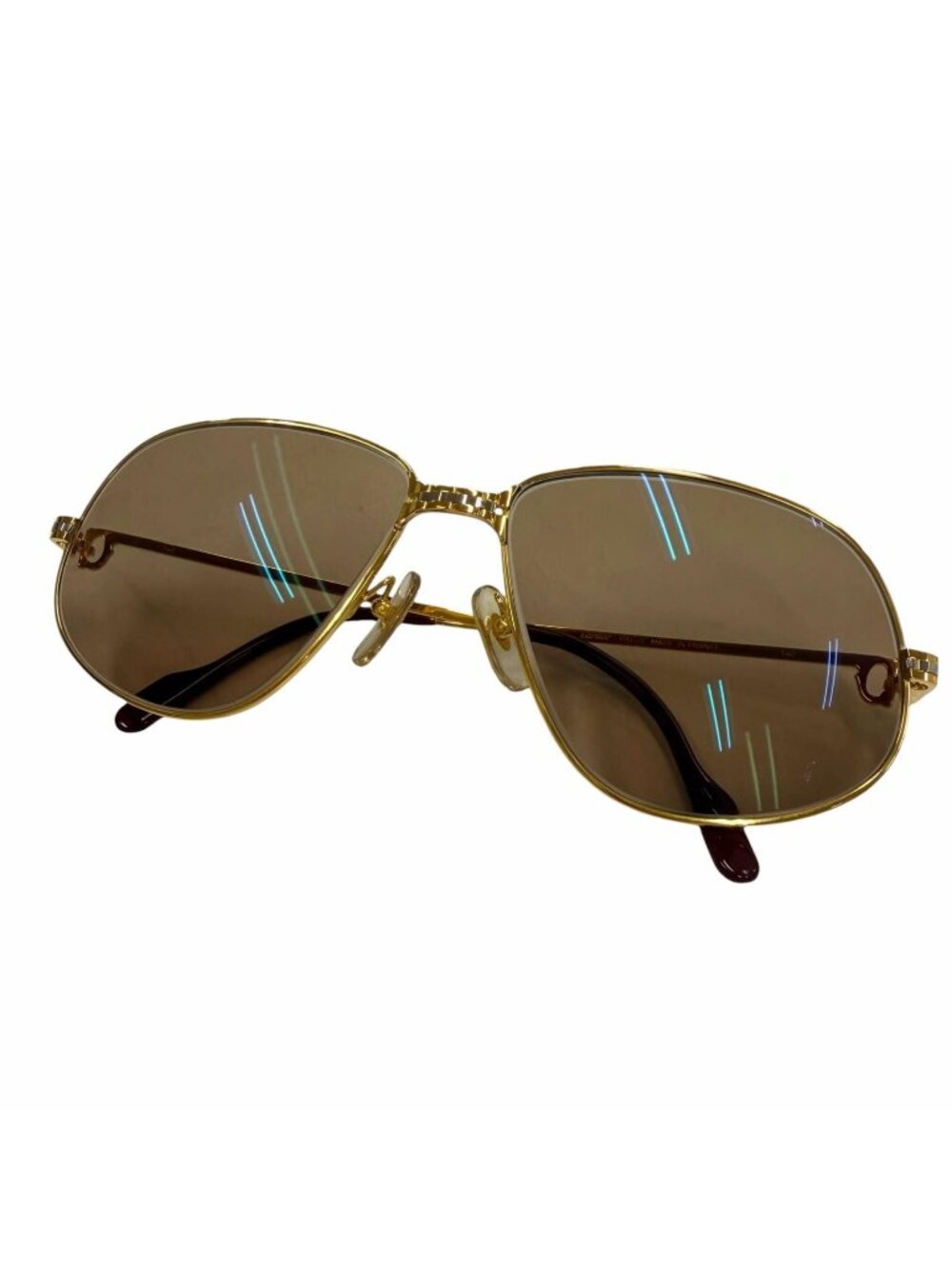 Cartier Vintage Maillon Panthere Logo Sunglasses Gold Bordeaux Prescription